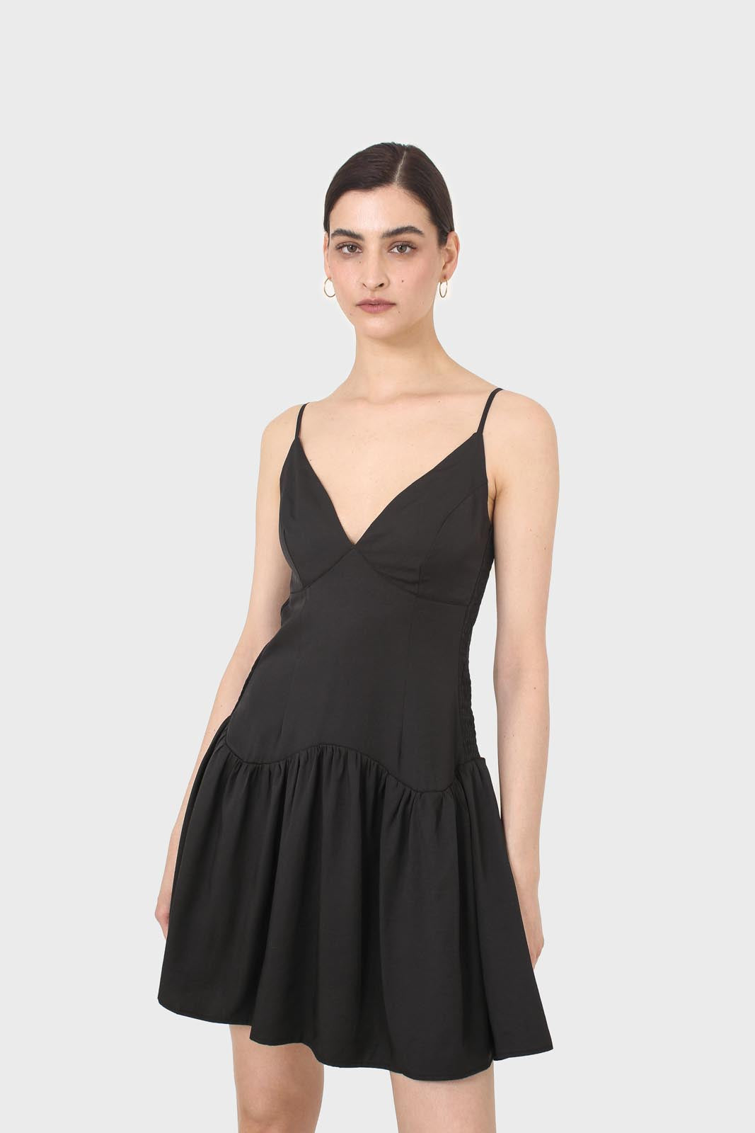Black spaghetti strap tie back mini dress_3