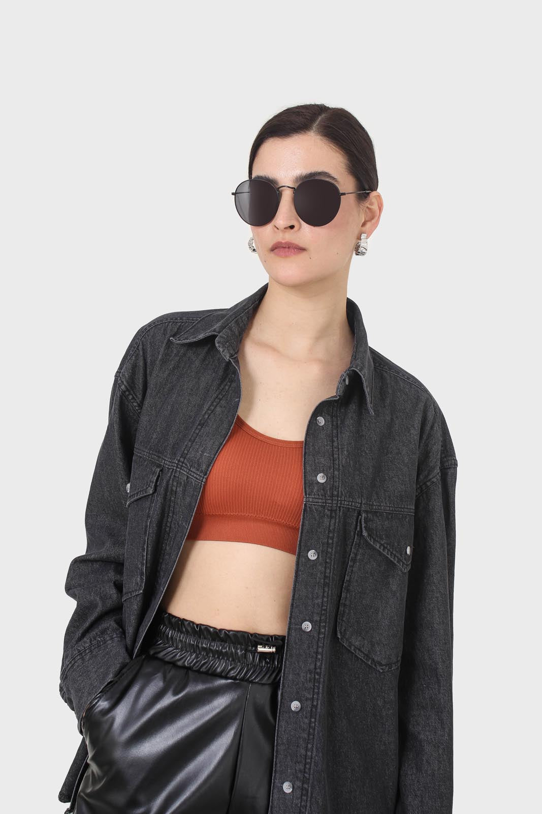 Black denim patch pocket shirt_11