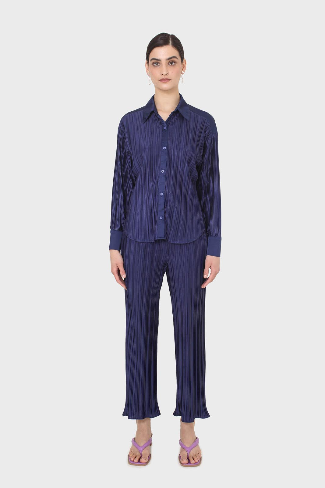 Navy micro pleat top_4