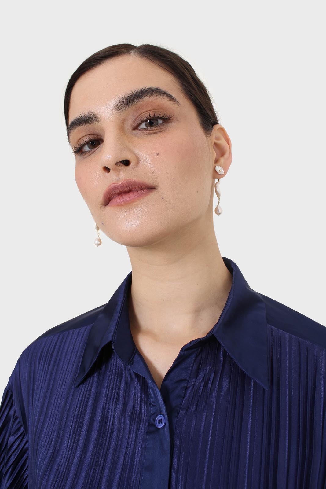 Navy micro pleat top_3