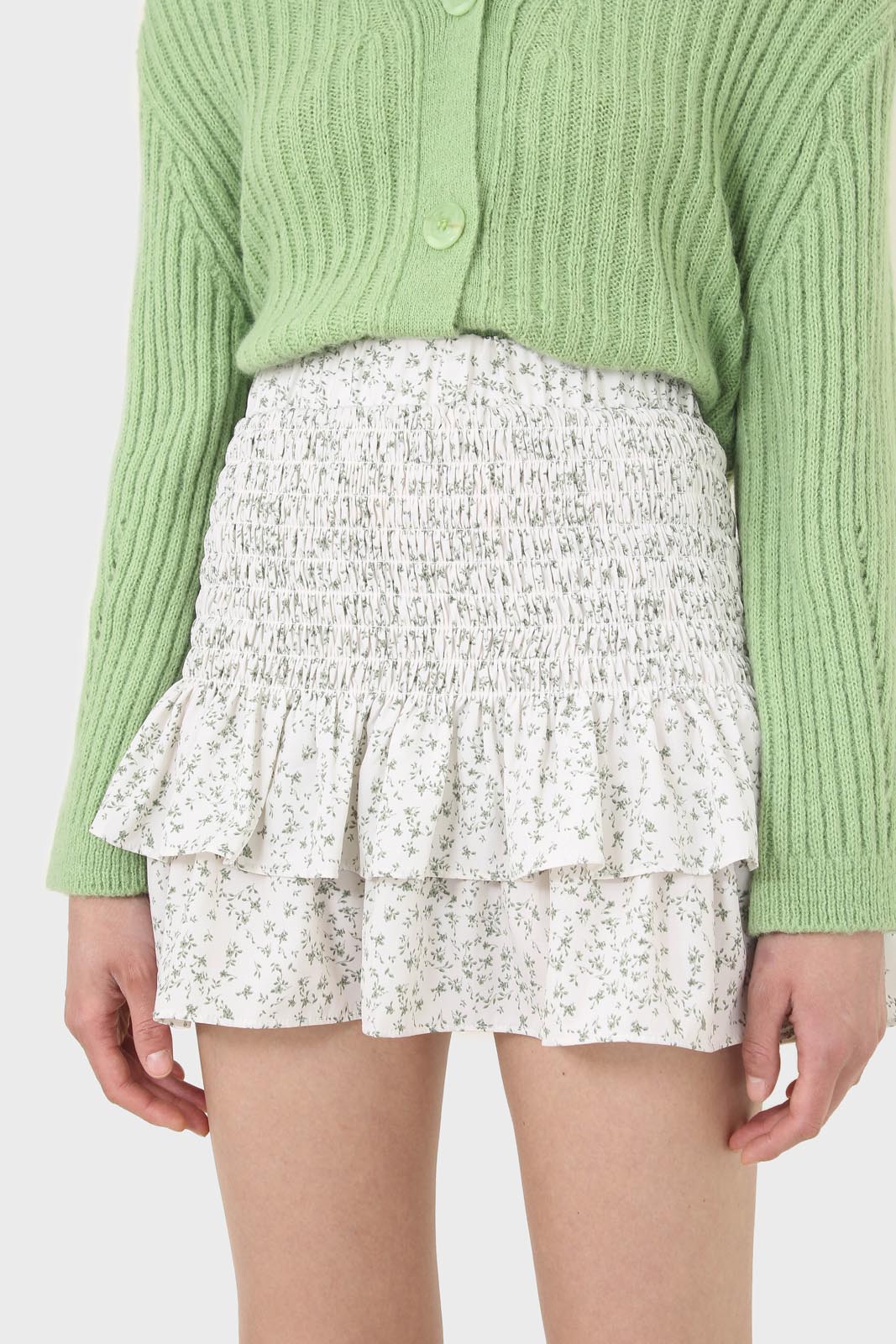 Ivory floral high rise tiered mini skirt_1