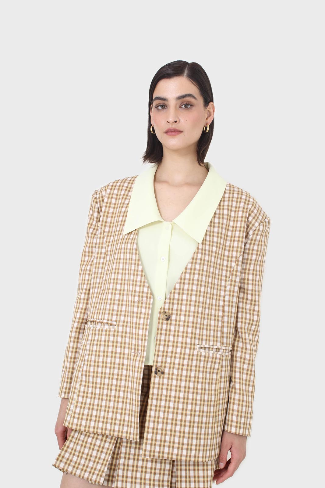 Yellow and camel checked blazer_11