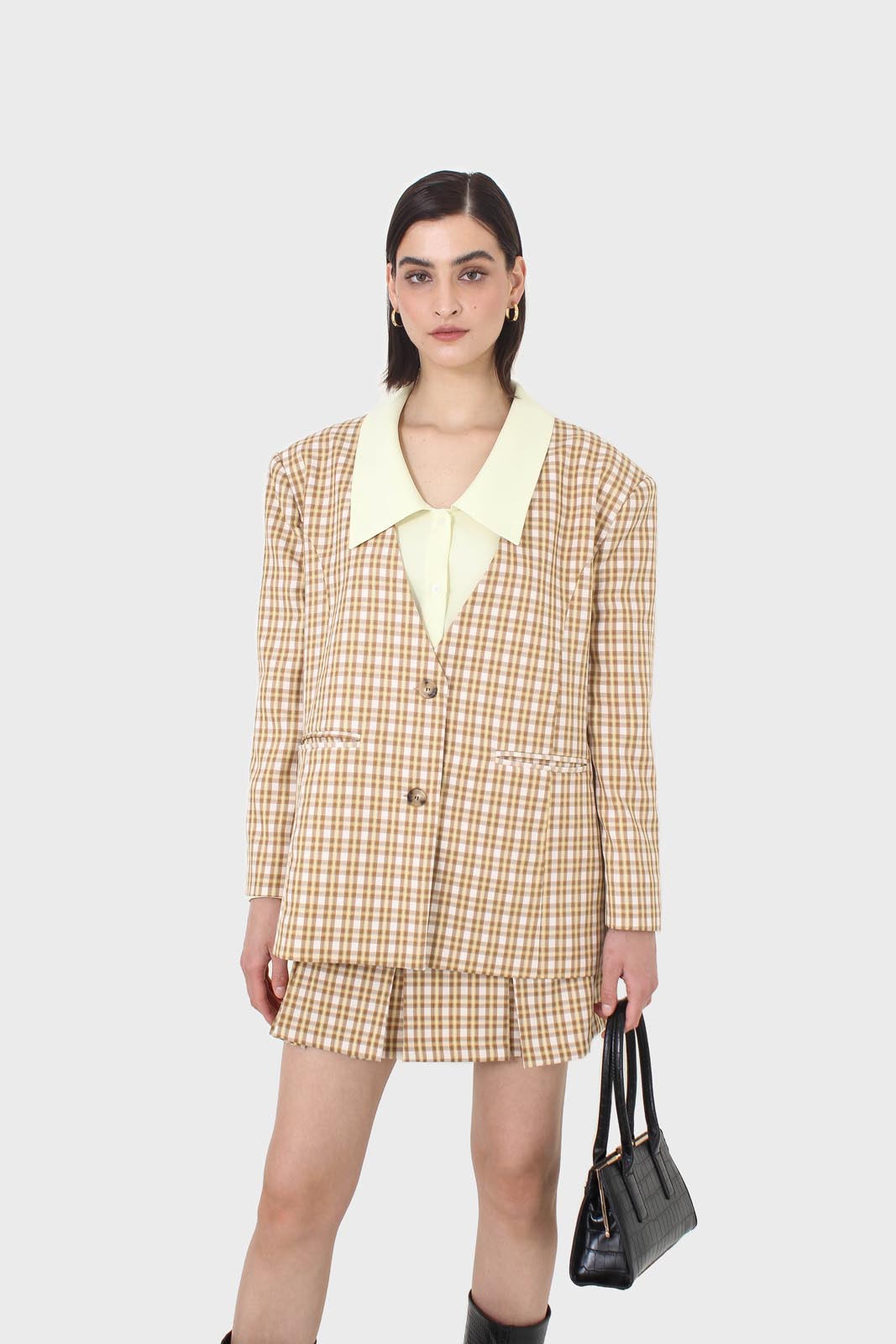 Yellow and camel checked blazer_1