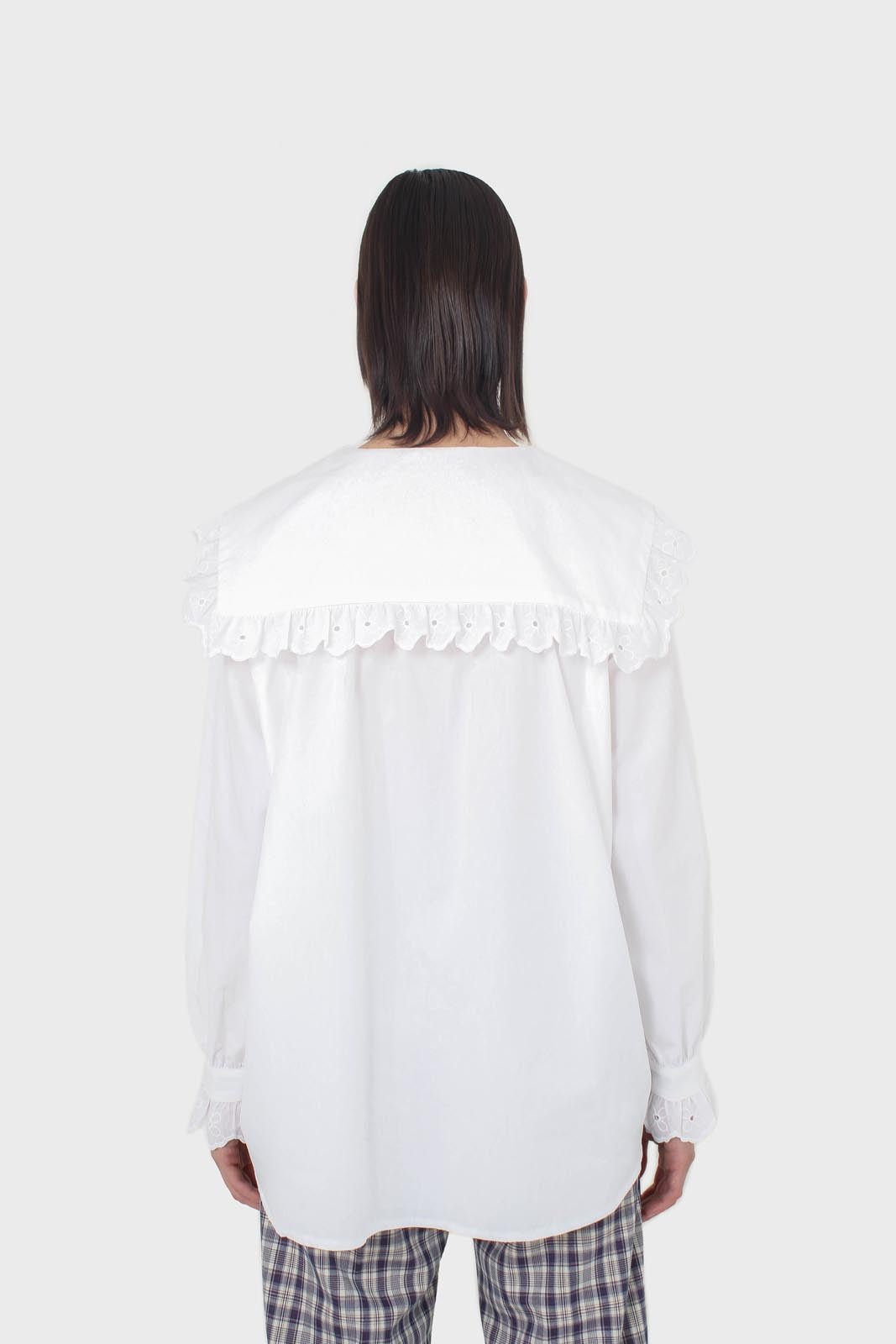 White large pointed collar cotton blouse_2
