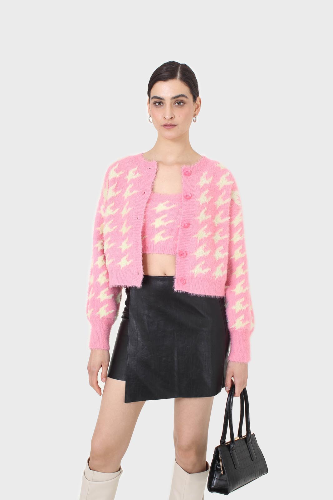 Pink and cream houndstooth fuzzy bralette_8