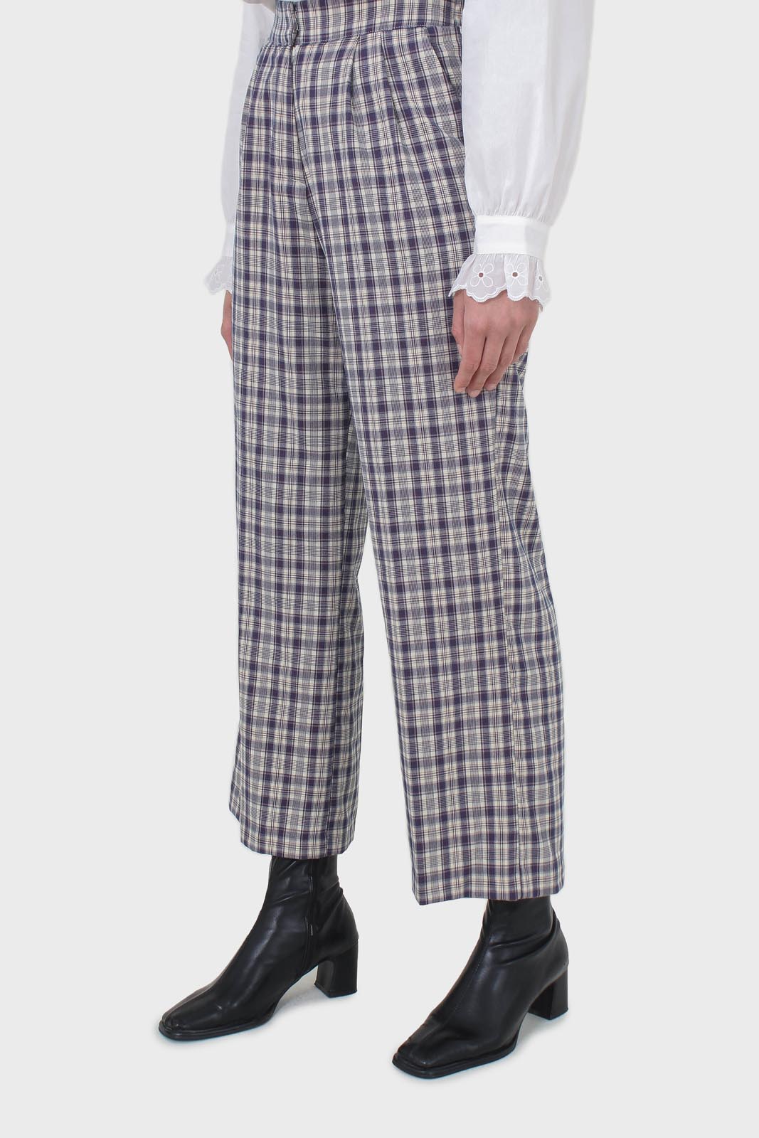 Purple plaid wide leg trousers_4