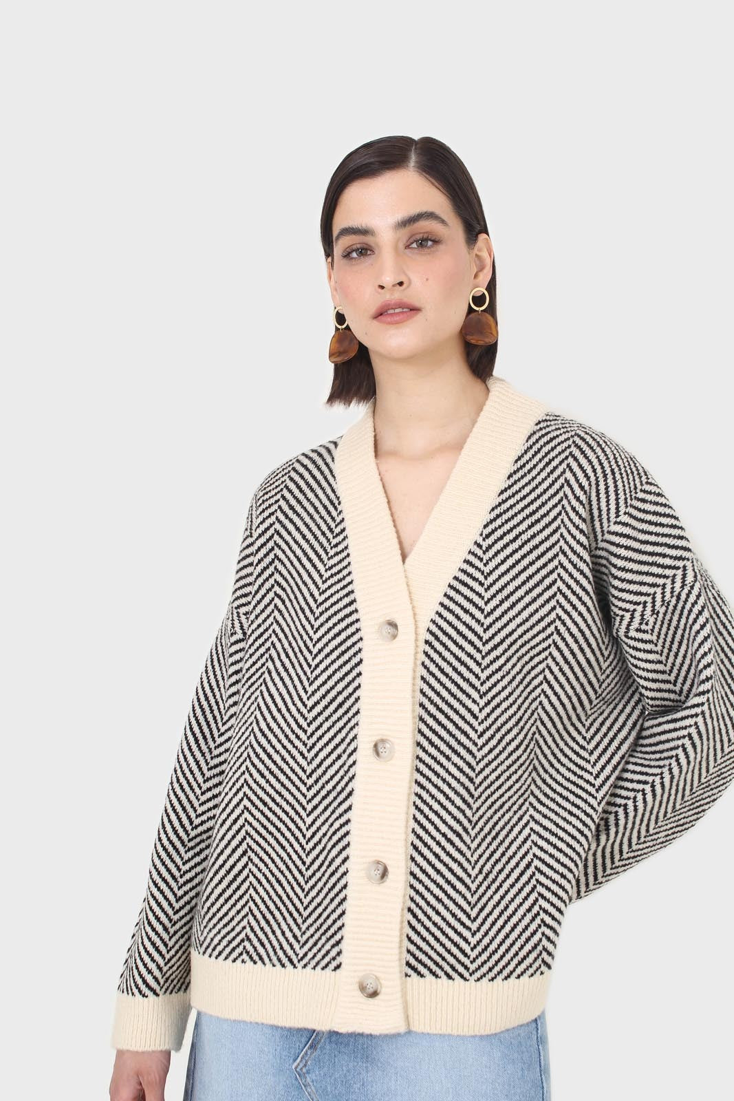 Ivory and black herringbone cardigan_2