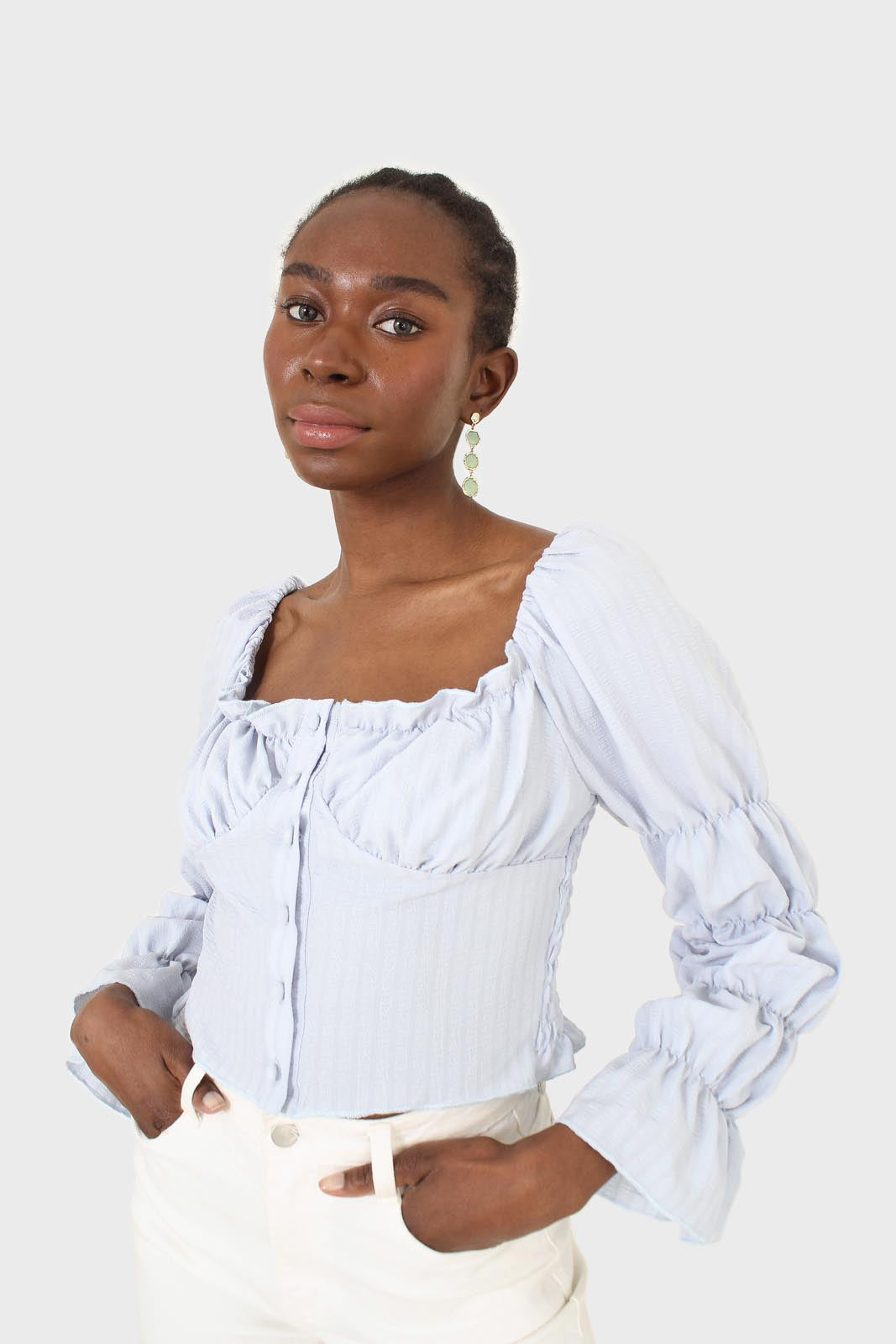 Blue button front detail bustier top_8