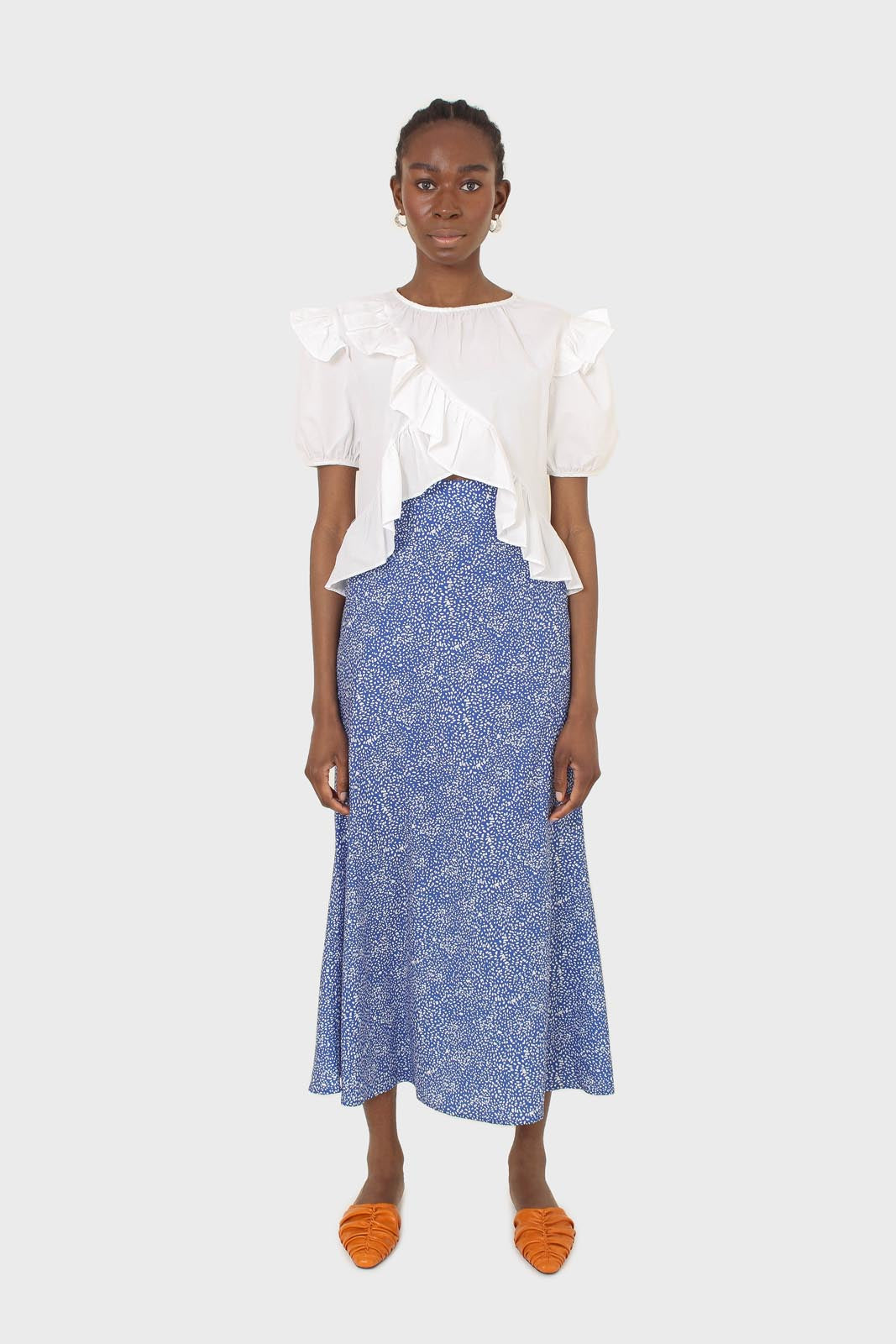 Cobalt blue and ivory dappled maxi skirt_2