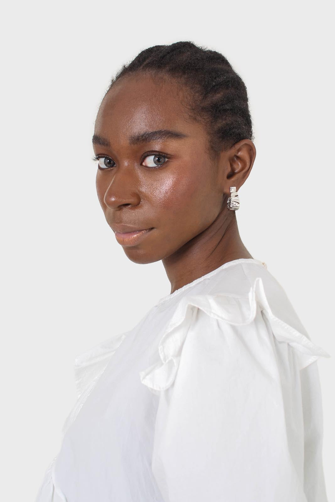 White asymmetric frill short sleeved top_5