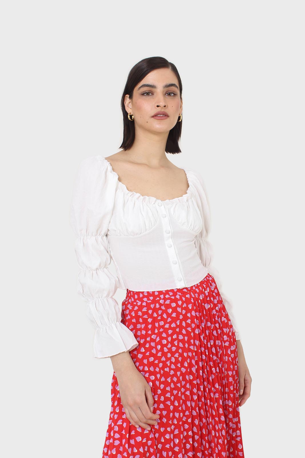 Red and pink heart print pleated midi skirt_14