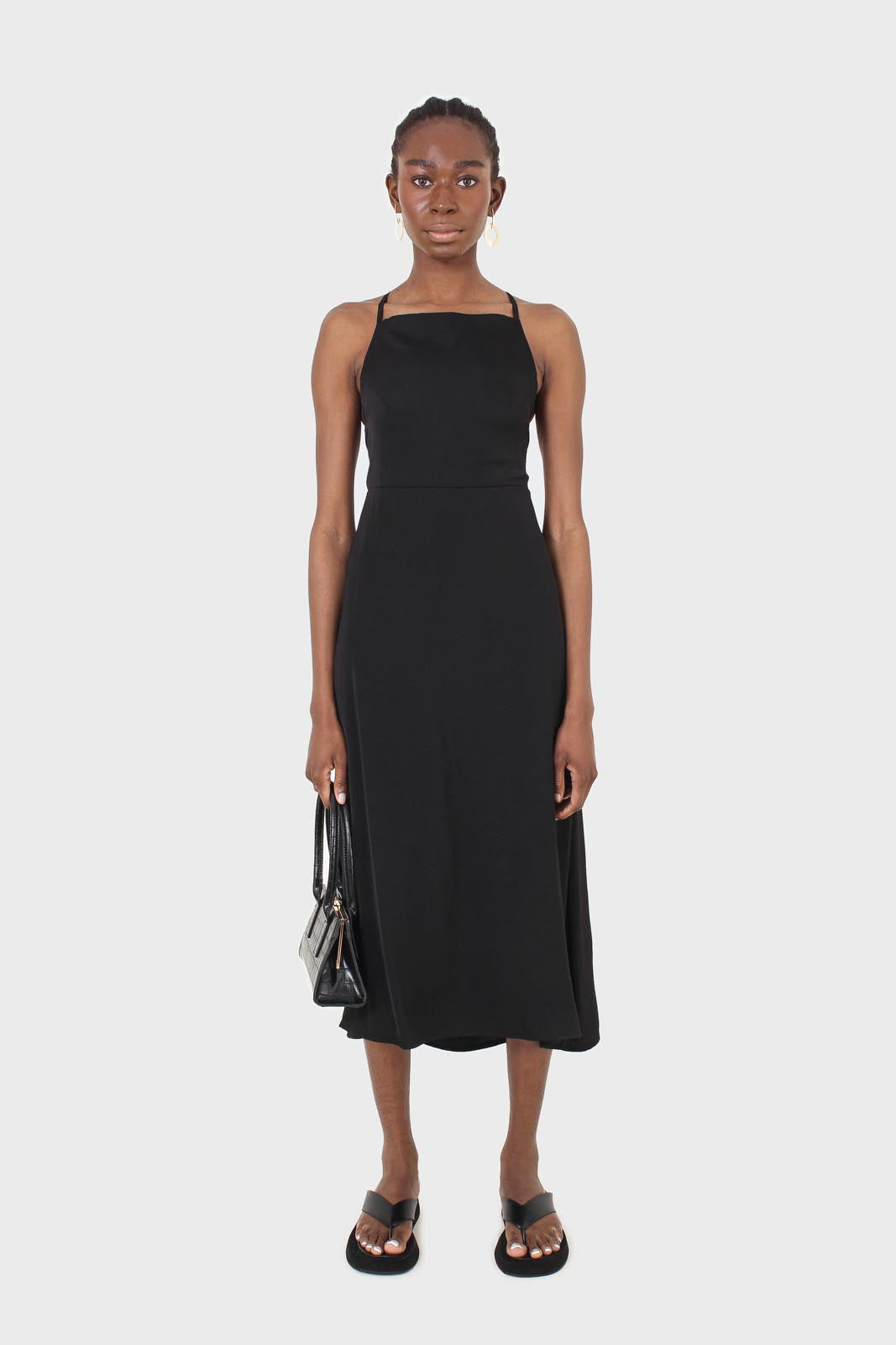 Black strappy tie back dress_6