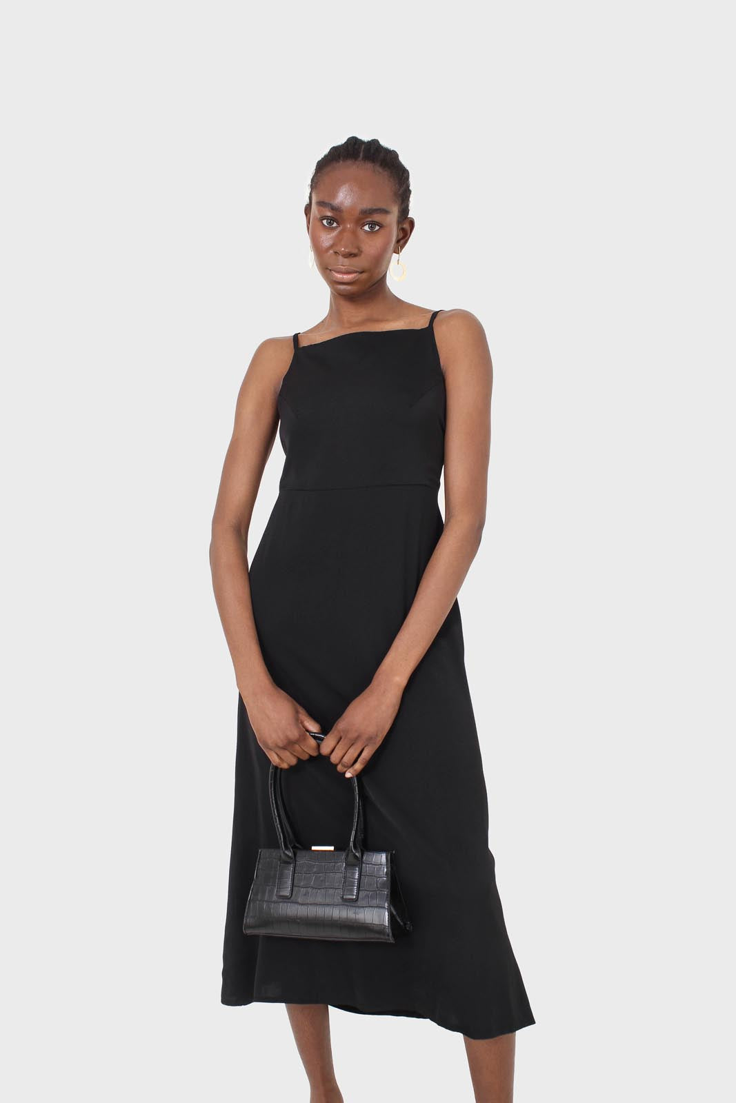 Black strappy tie back dress_8