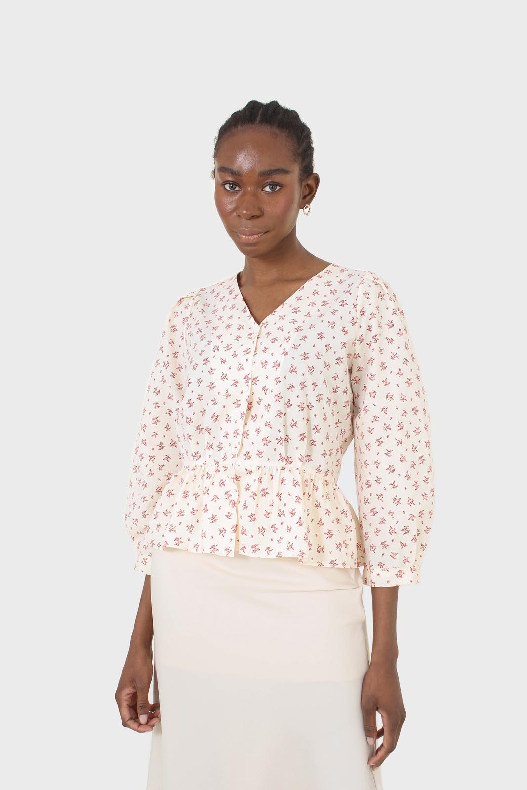 Ivory and red floral print cotton blouse_6