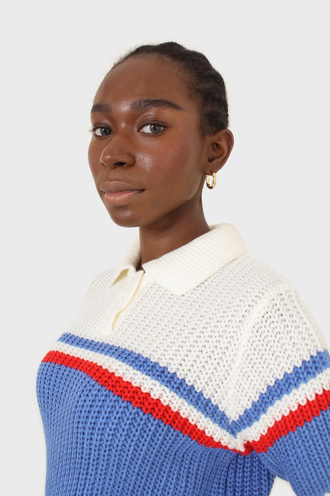 Blue and ivory polo short sleeve knit top_6