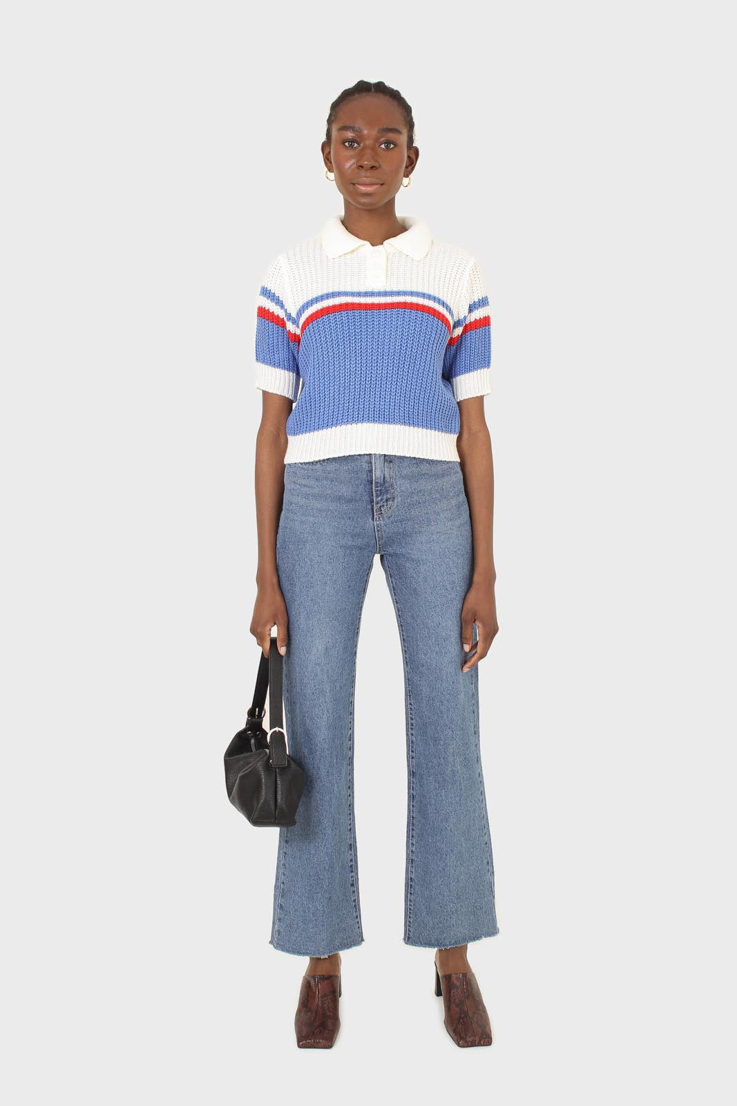 Blue and ivory polo short sleeve knit top_3