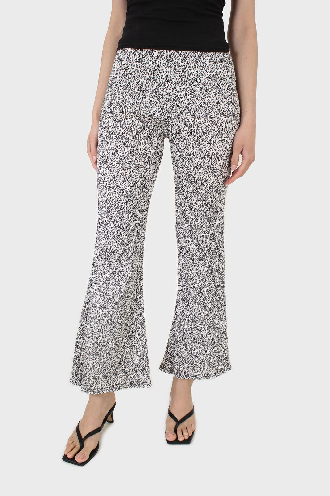 Ivory and charcoal dappled flare trousers_1