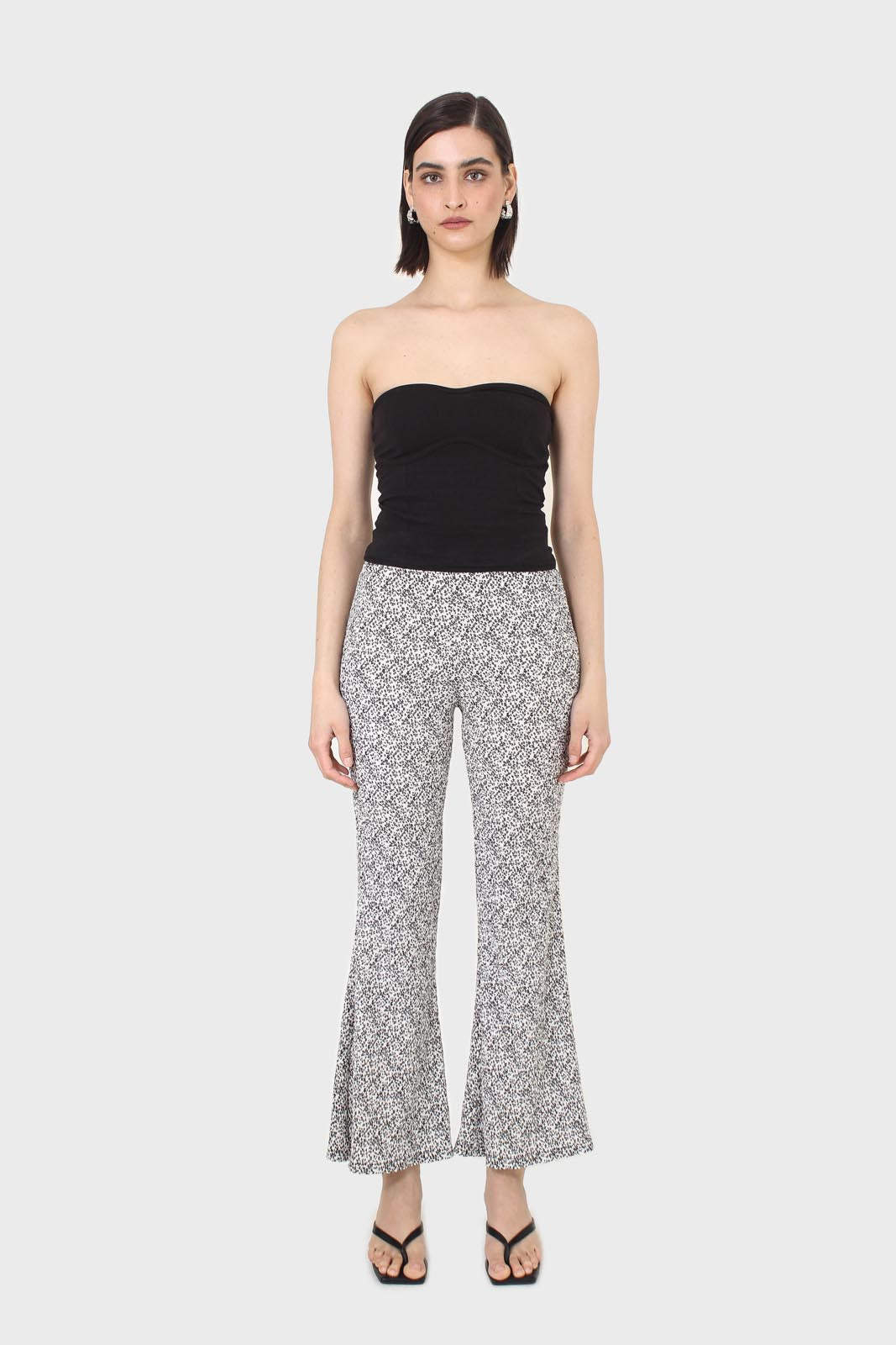 Ivory and charcoal dappled flare trousers_3