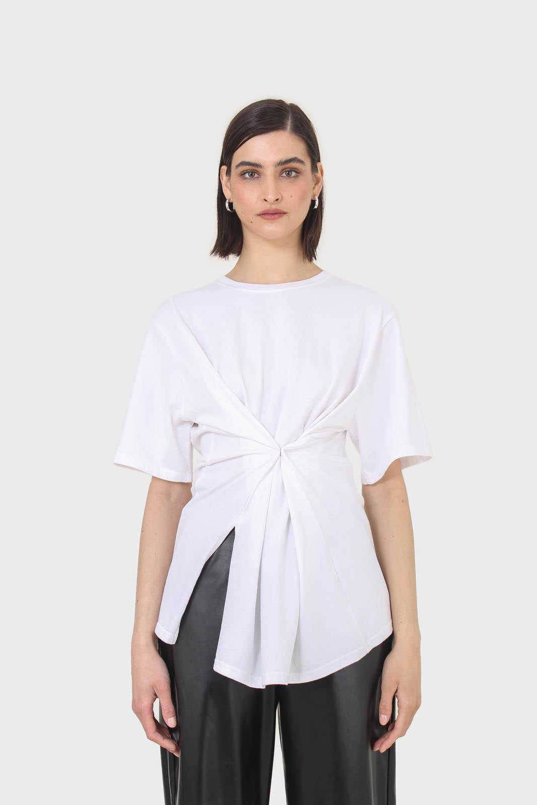 Ivory press stud detail draped top_1