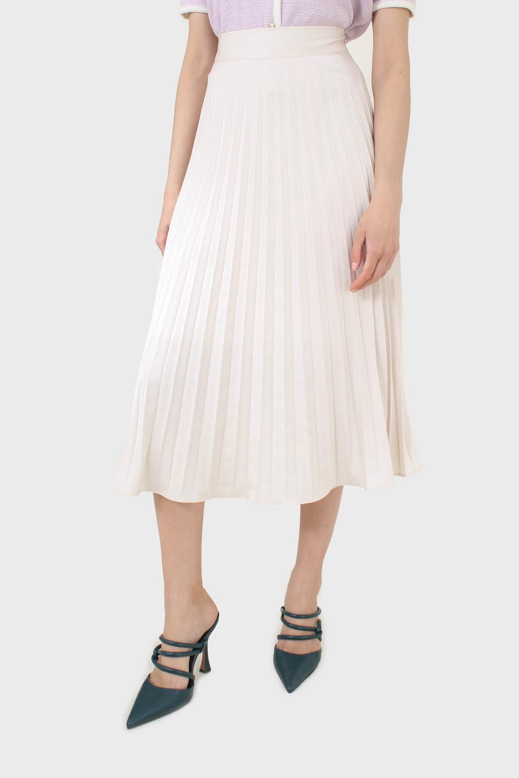 Beige metallic pleated midi skirt_2