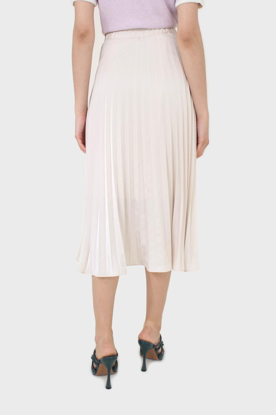 Beige metallic pleated midi skirt_3