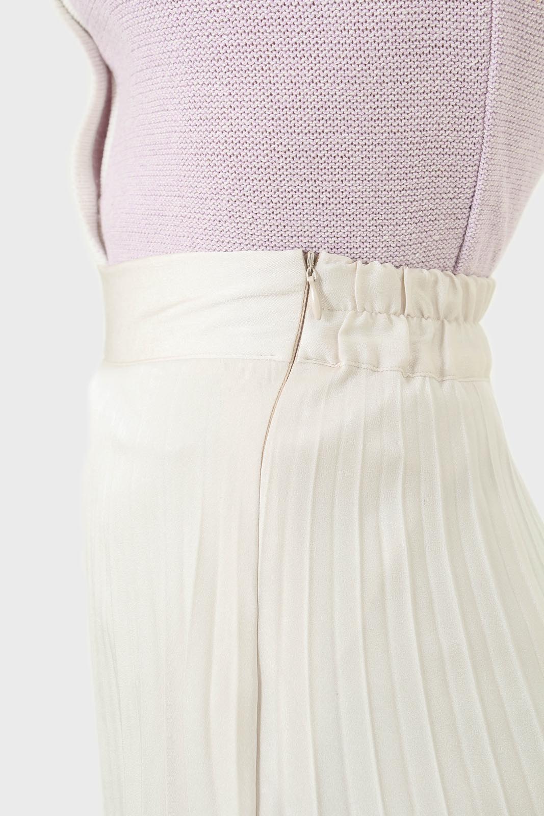 Beige metallic pleated midi skirt_4