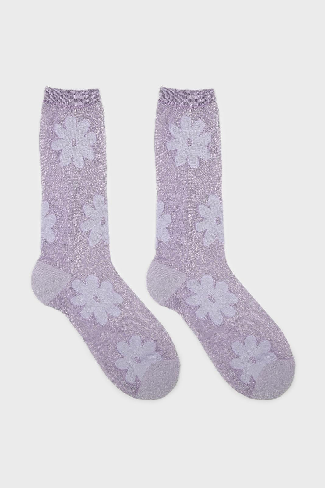 Lilac metallic sheer daisy socks_3