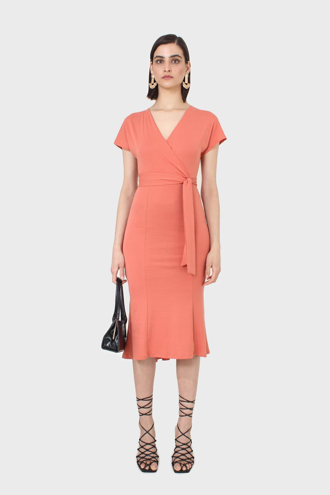 Orange short sleeved wrap dress_1