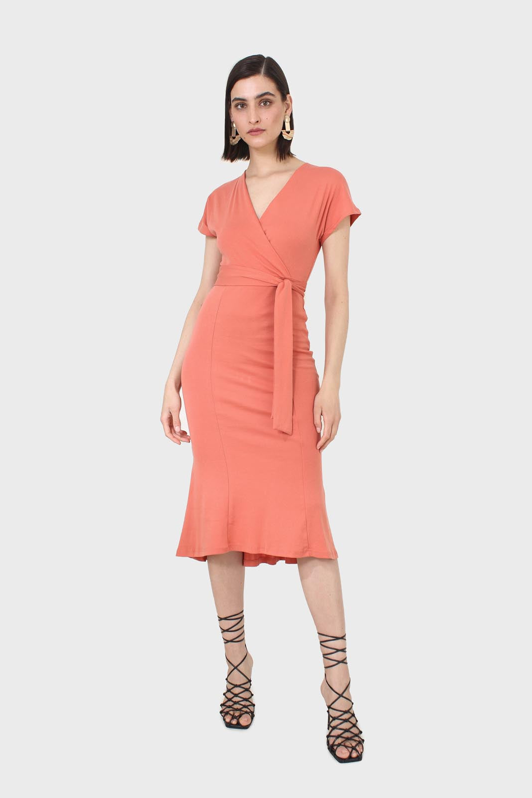 Orange short sleeved wrap dress_6