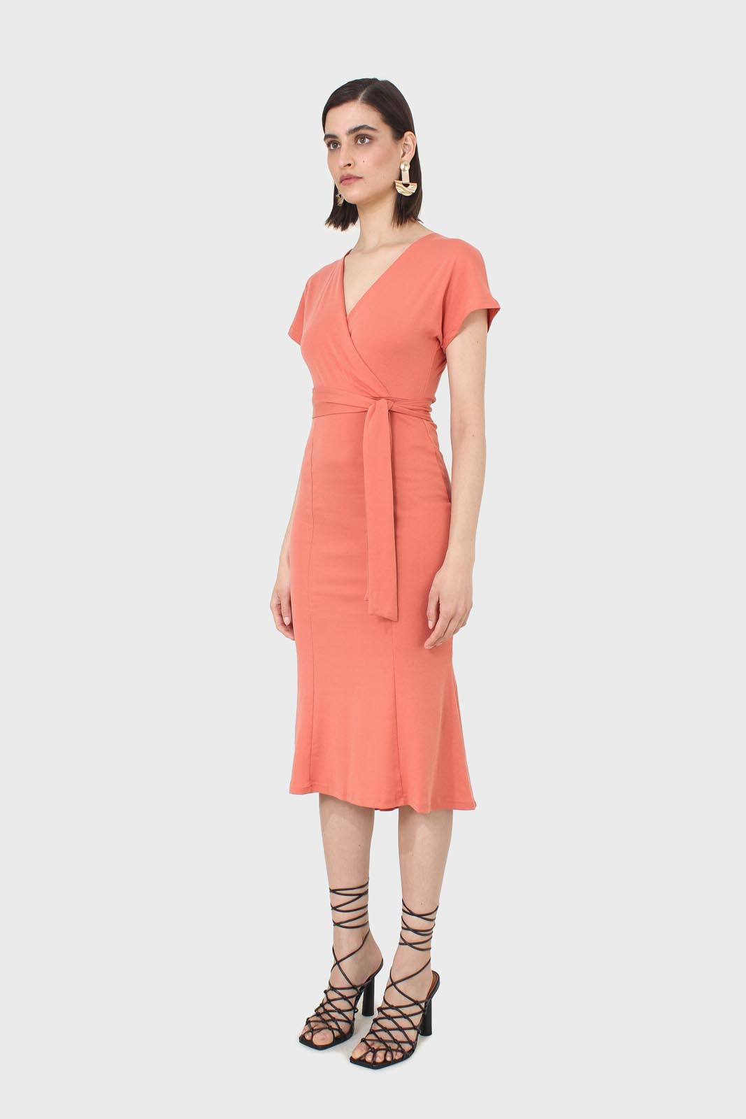 Orange short sleeved wrap dress_8