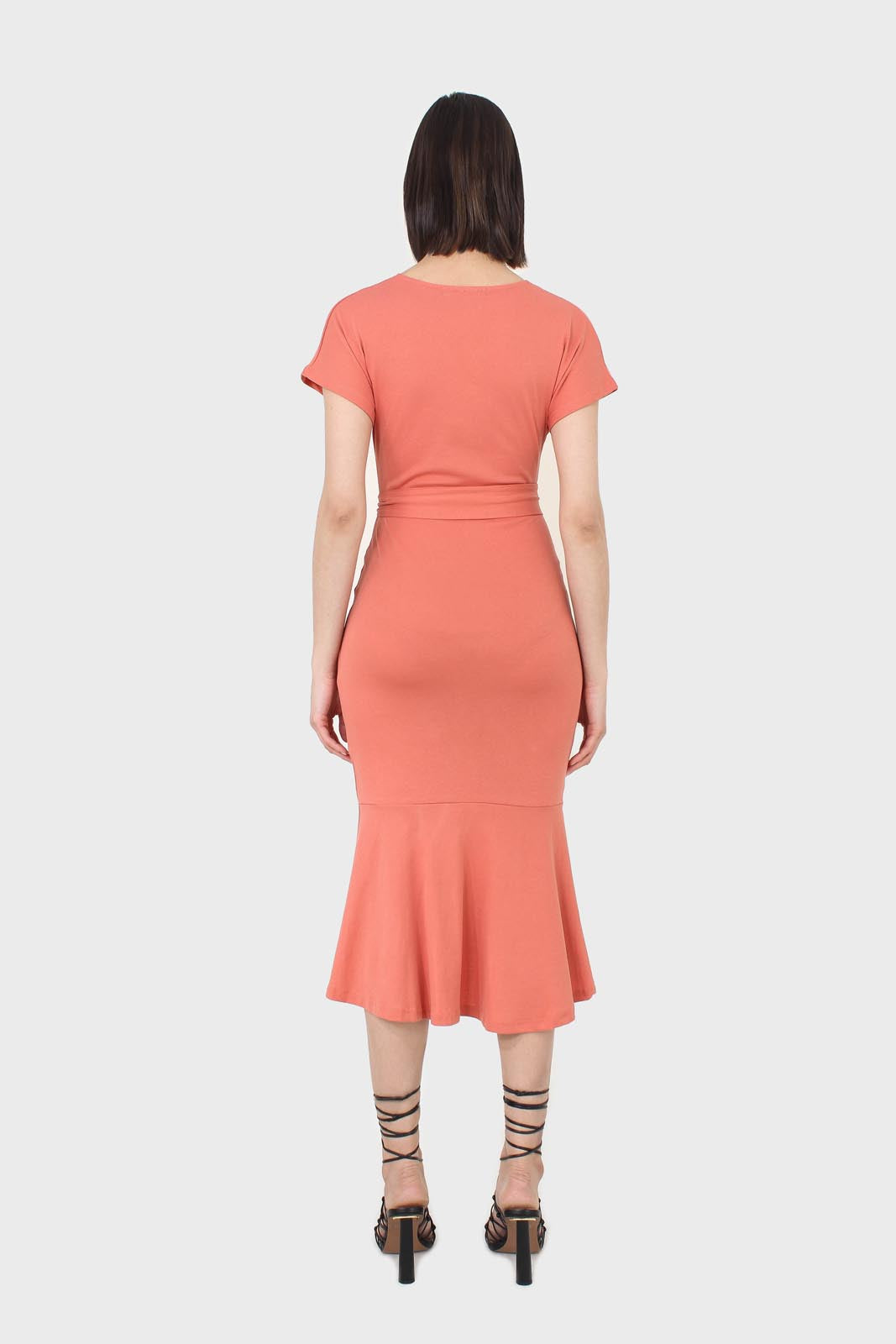 Orange short sleeved wrap dress_7