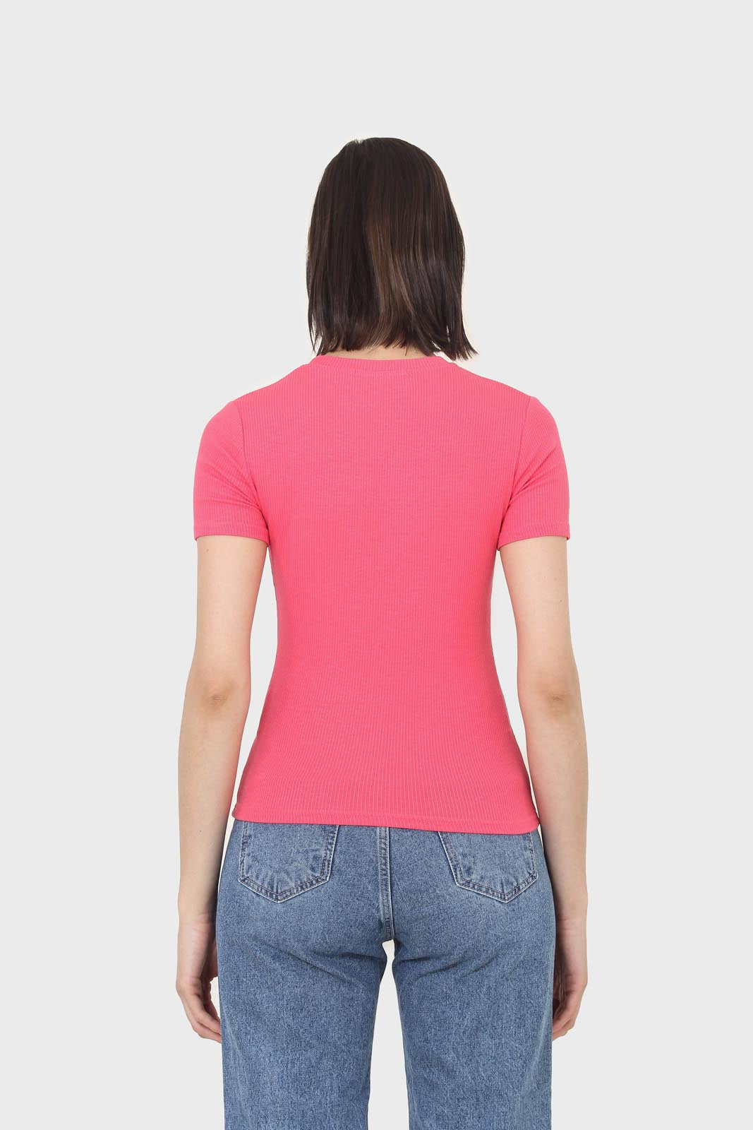 Coral cotton blend crew neck tee_2