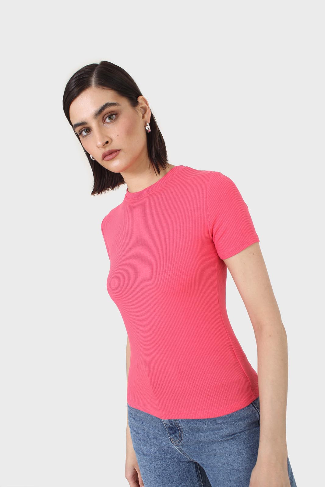 Coral cotton blend crew neck tee_7
