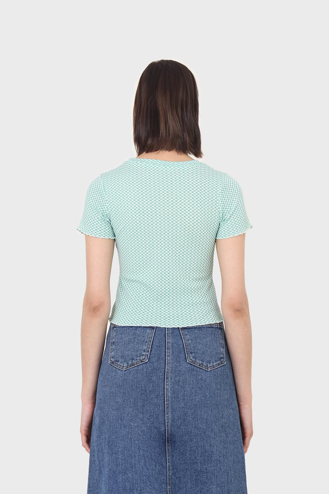 Green and ivory lettuce hem top_3