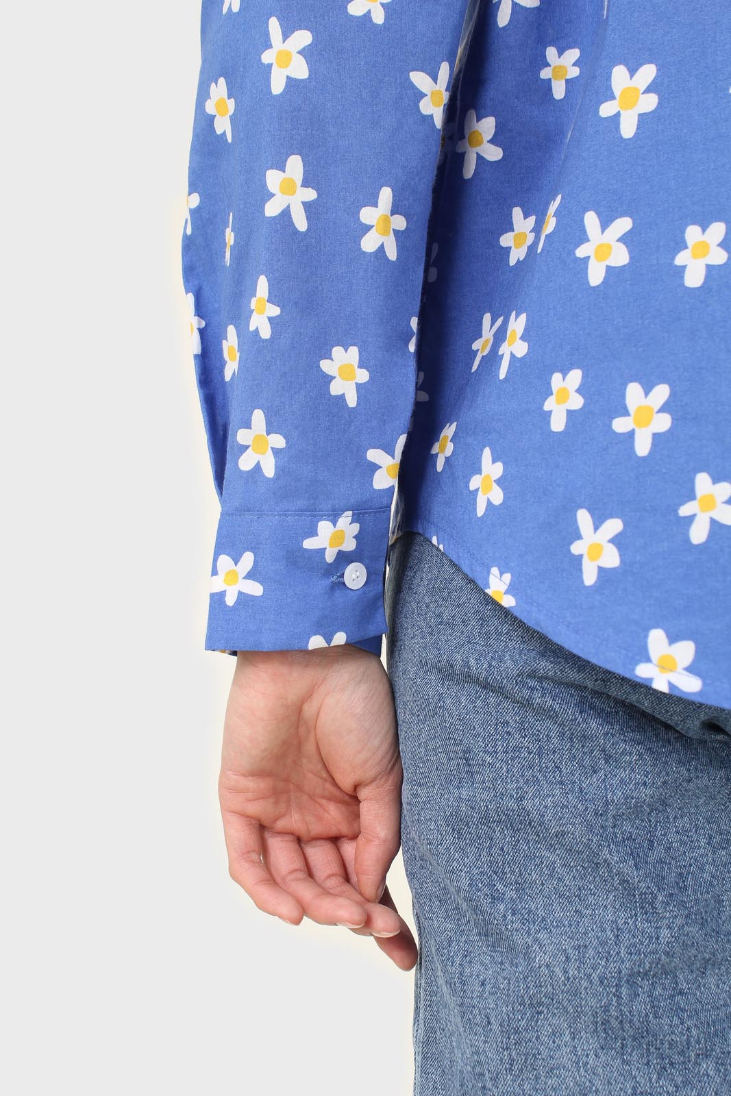 Cobalt blue daisy print shirt_2