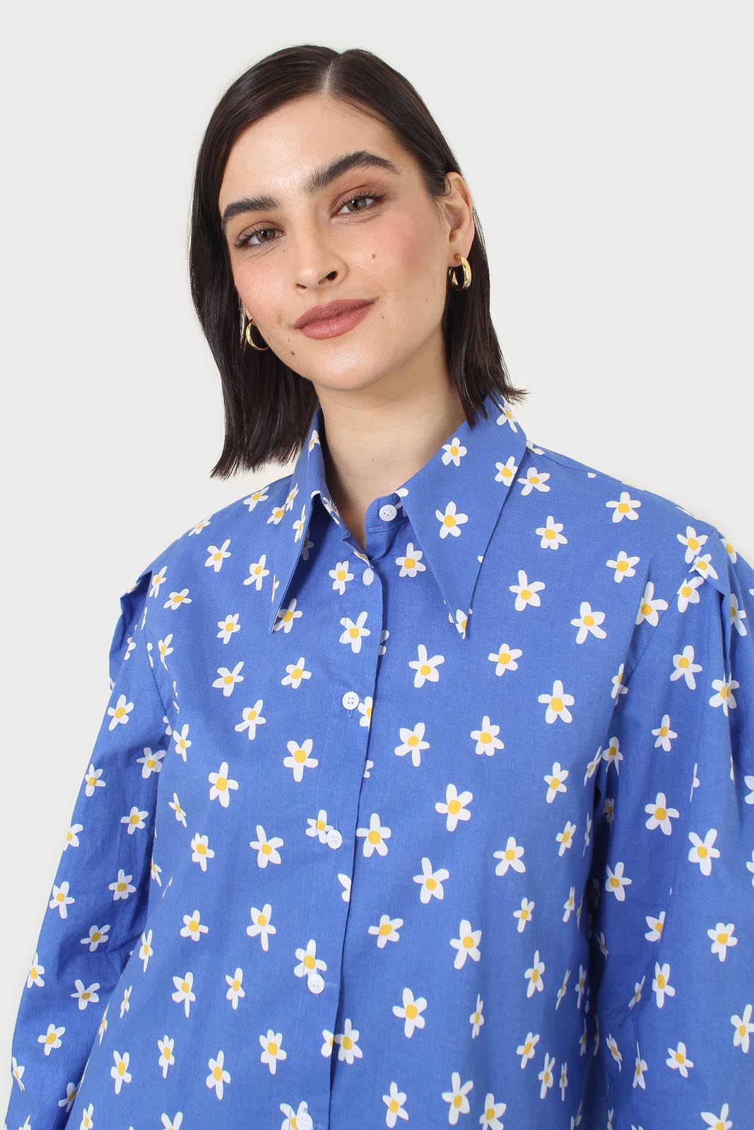 Cobalt blue daisy print shirt_4
