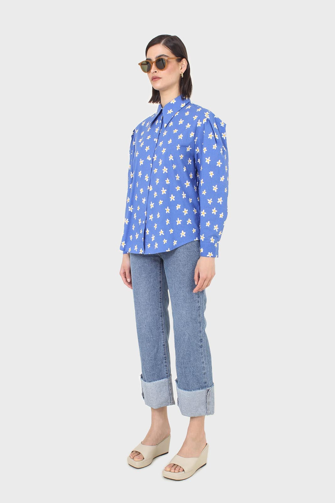 Cobalt blue daisy print shirt_7