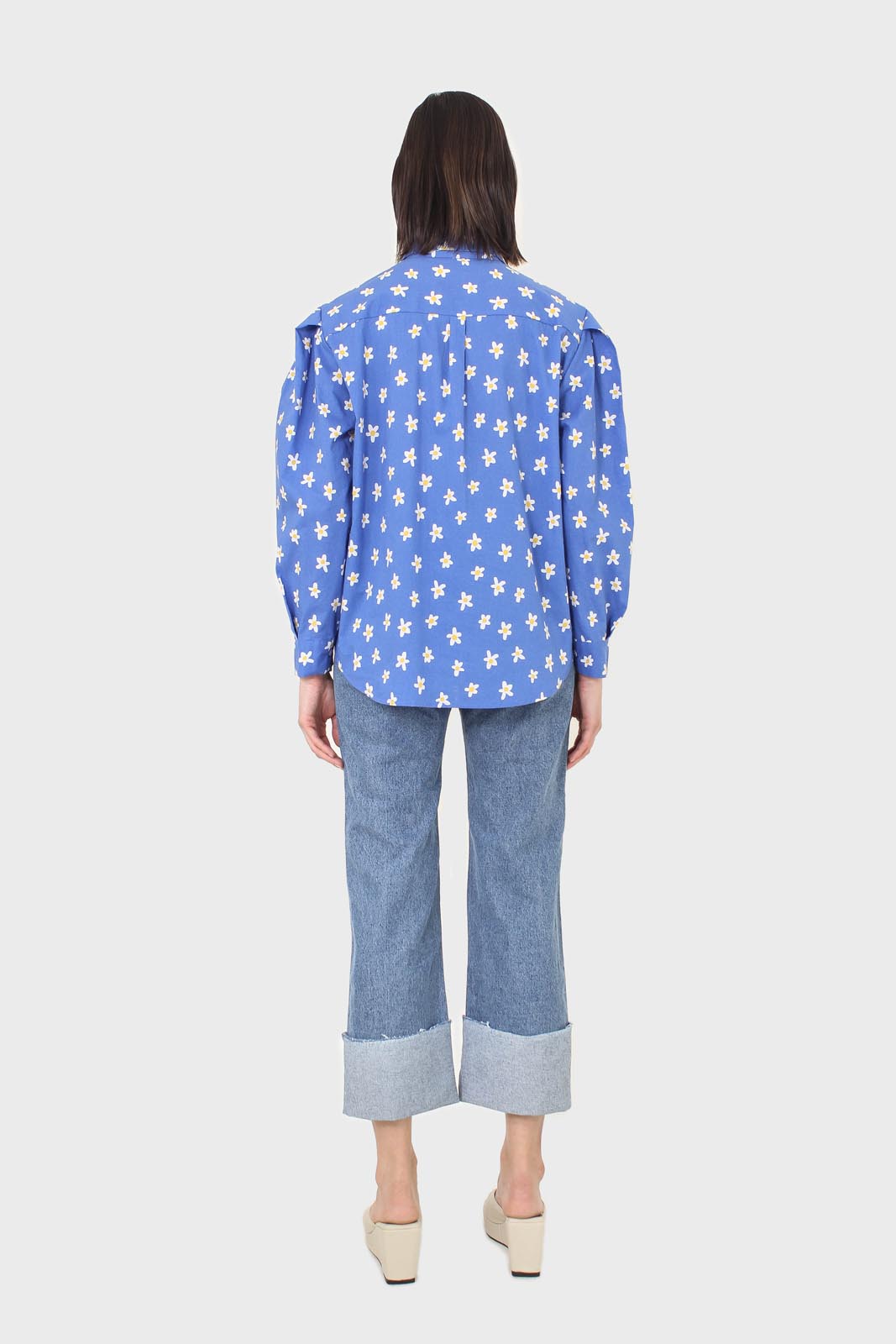Cobalt blue daisy print shirt_8