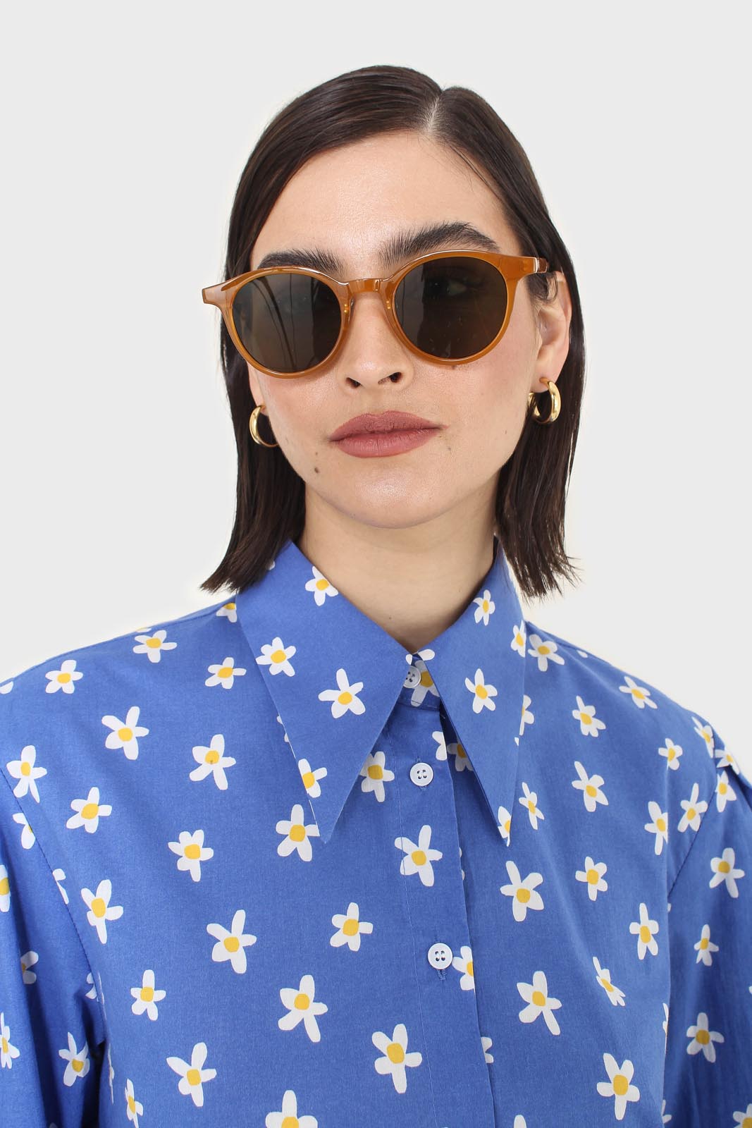 Cobalt blue daisy print shirt_9