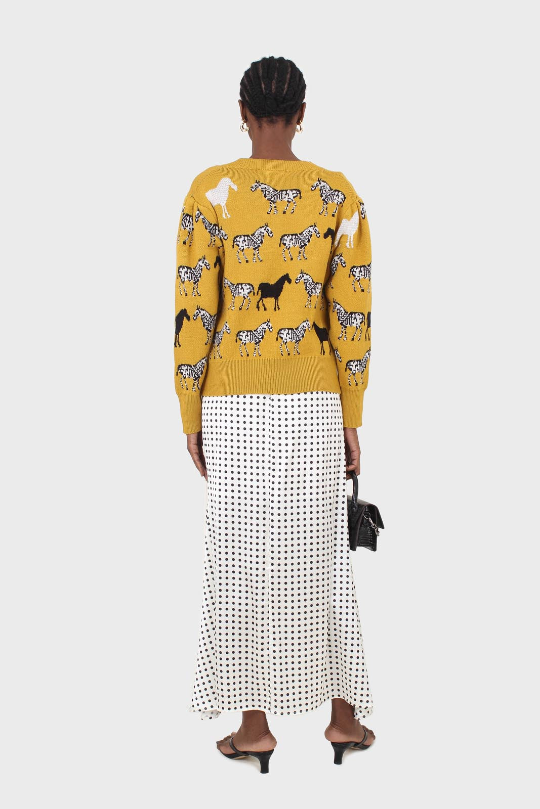 Ivory and black polka dot elasticated waistband maxi skirt_5