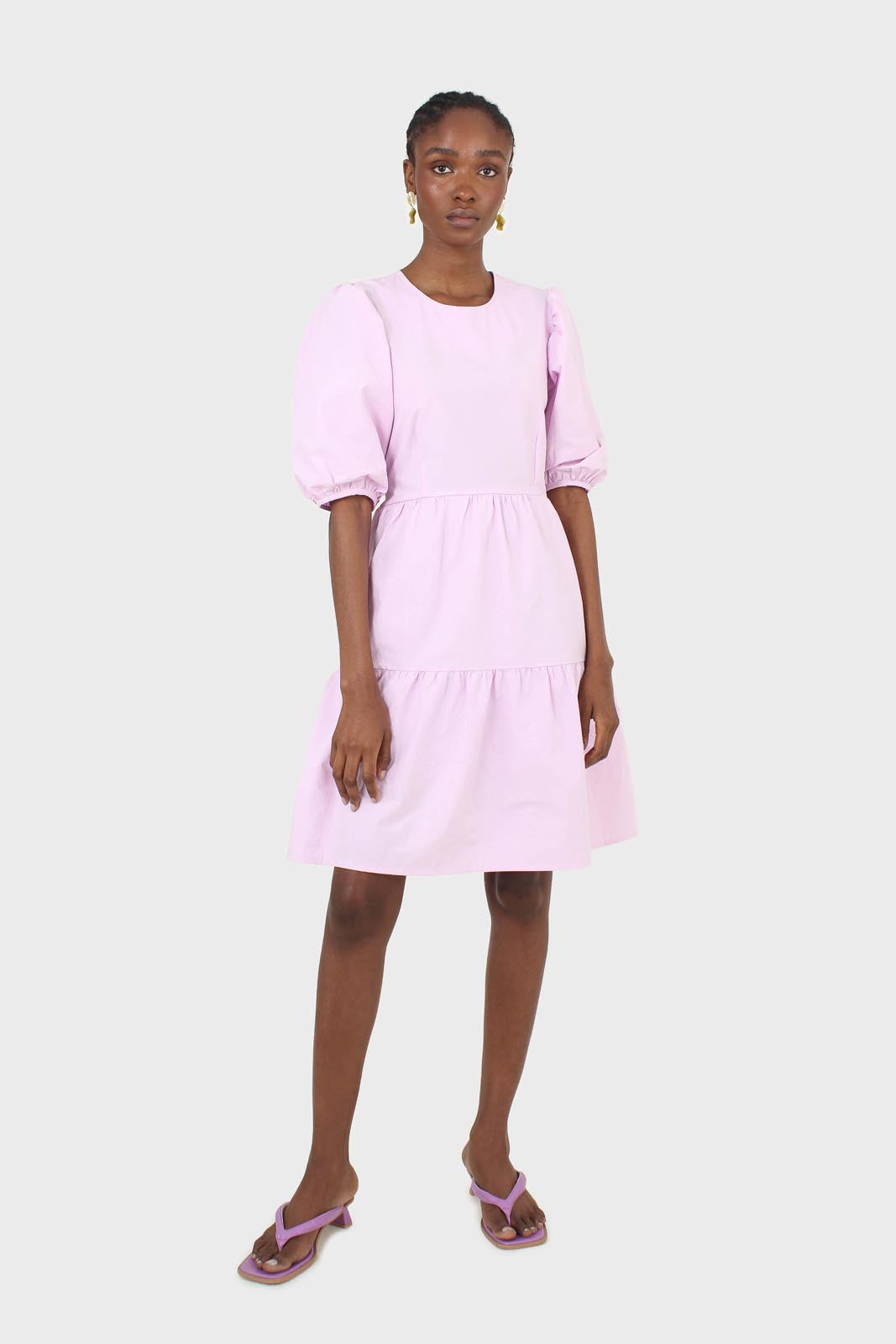 Lilac tiered puff sleeve mini dress_4