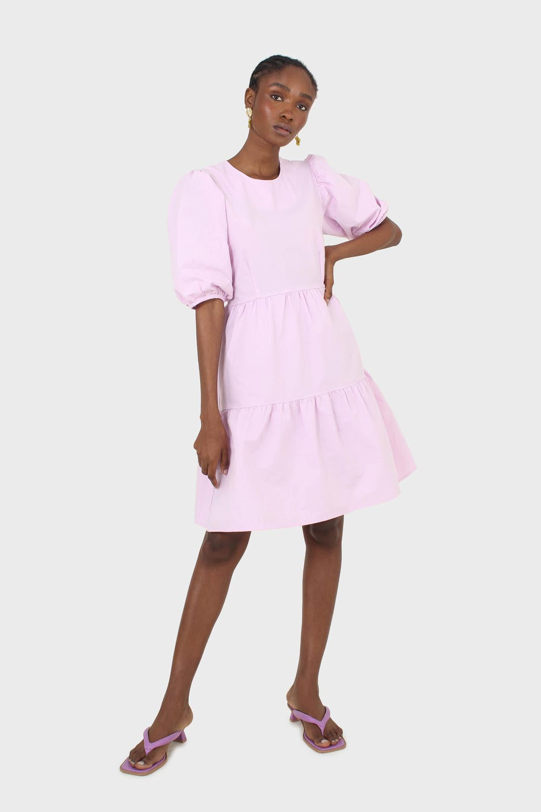 Lilac tiered puff sleeve mini dress_1