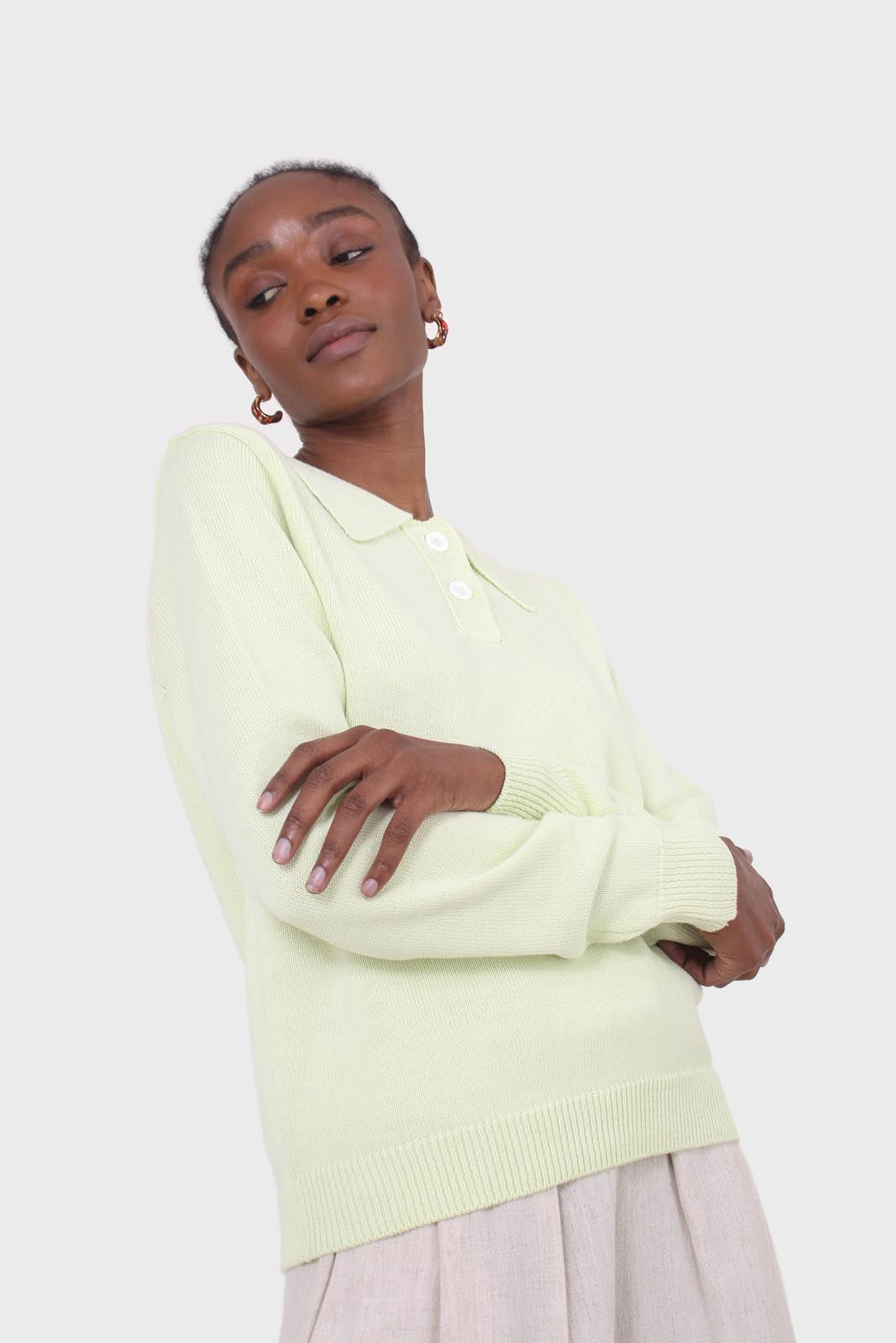 Lime green knit polo long sleeved top_8