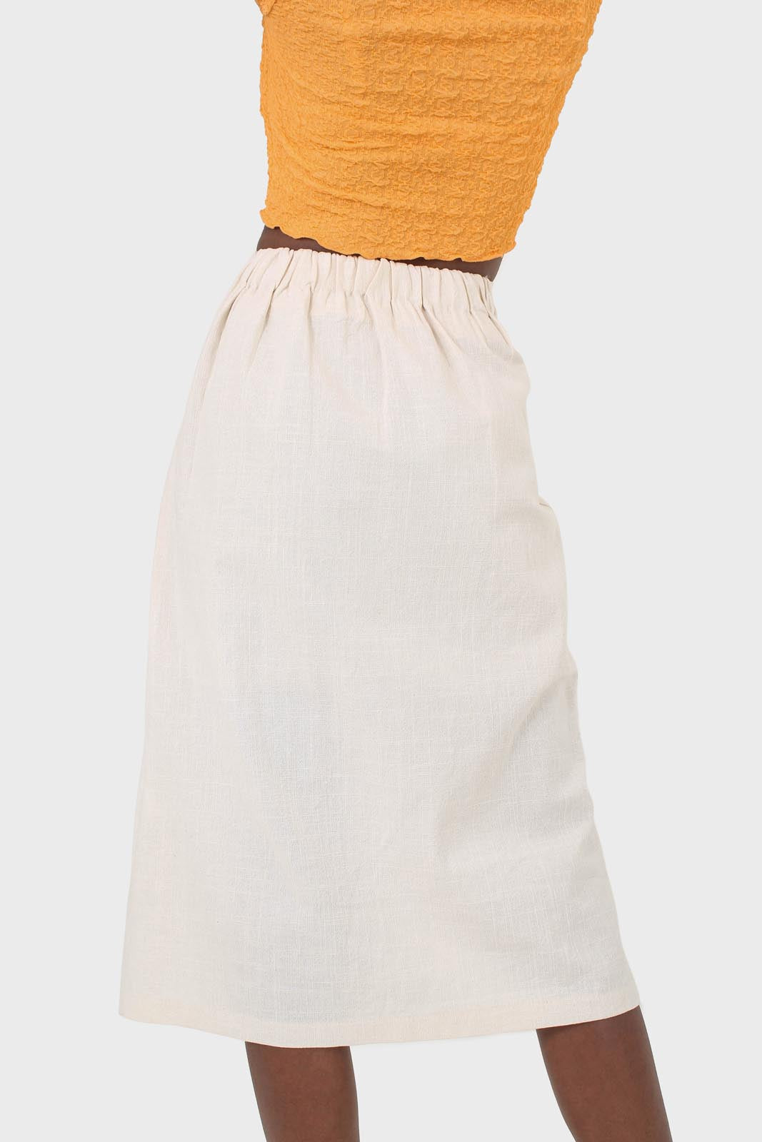 Ivory faux side button midi skirt_8