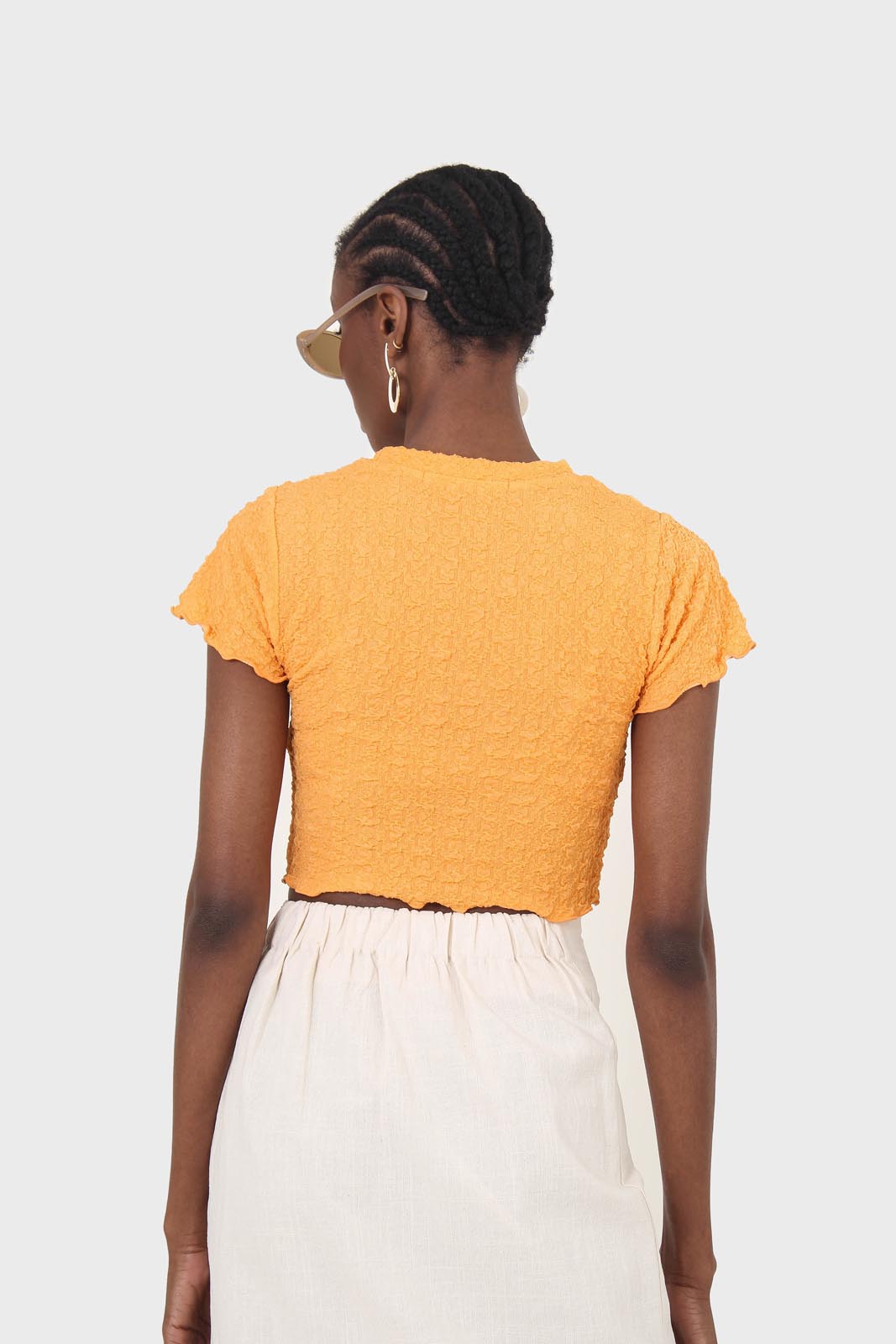 Orange shirring crew neck tee_3