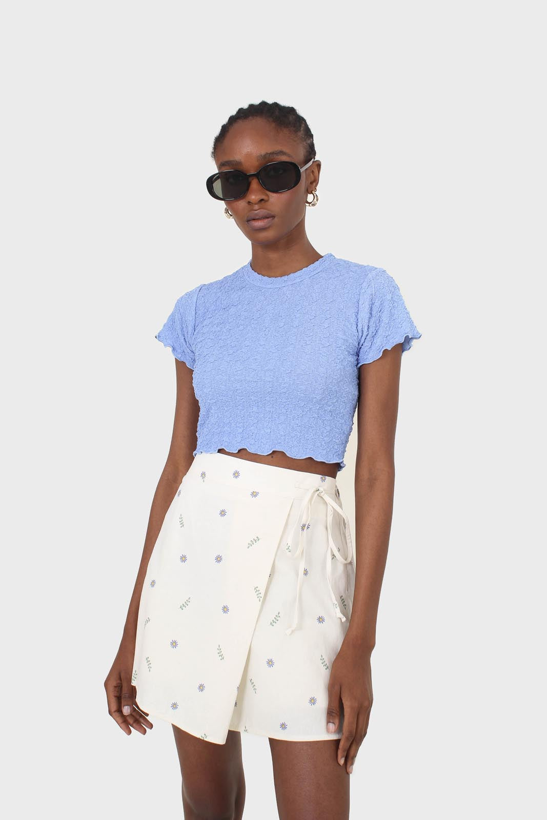 Blue shirring crew neck tee_9