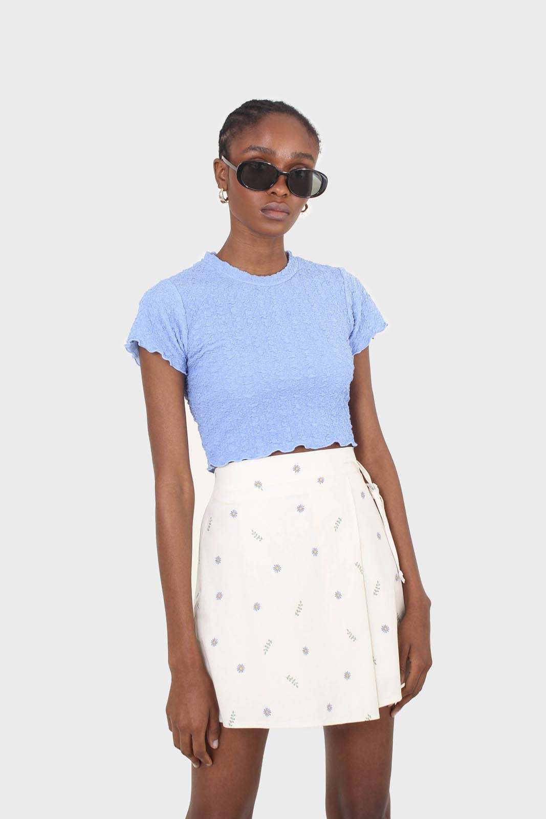 Blue shirring crew neck tee_10