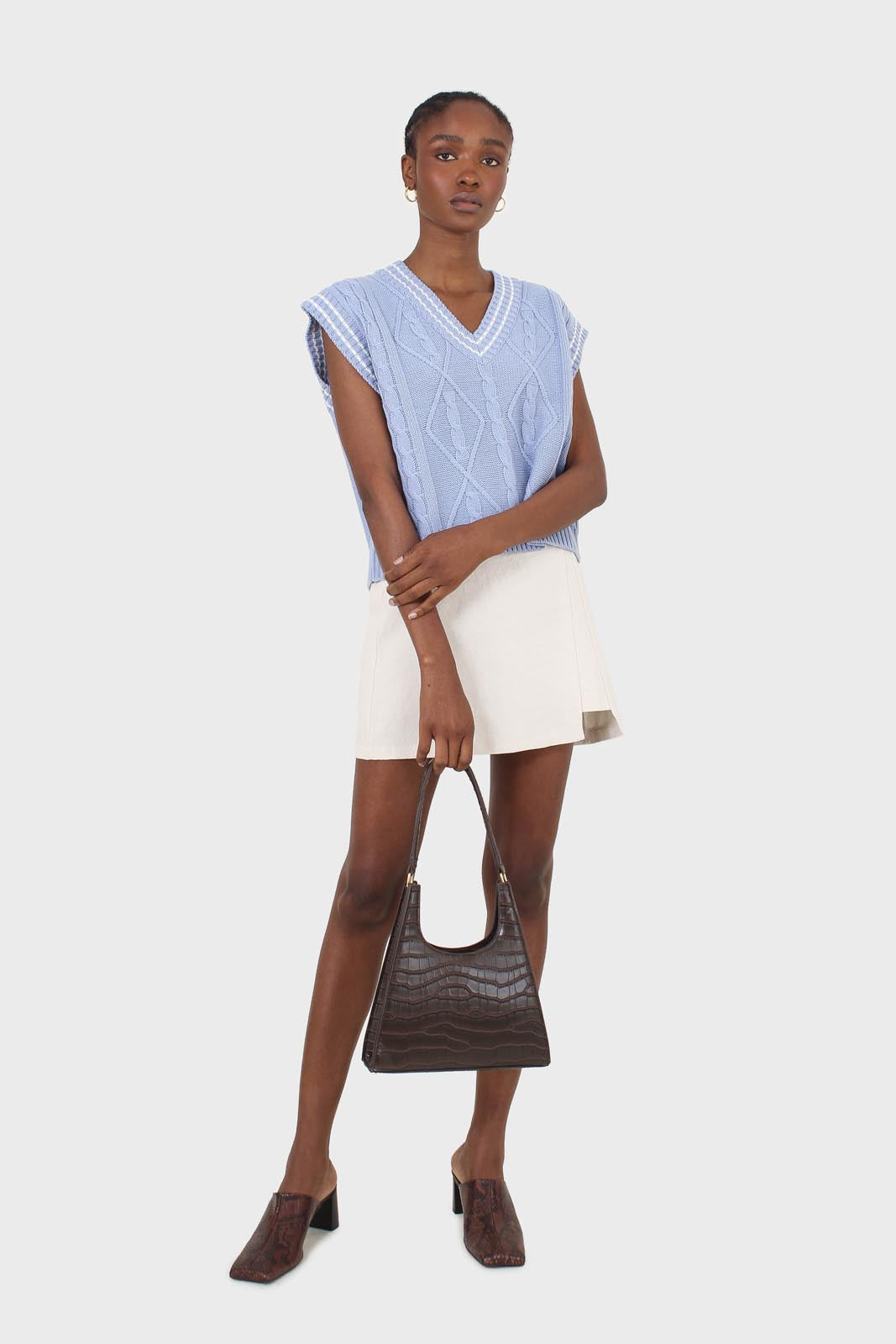 Light blue and white varsity cable sweater vest_3