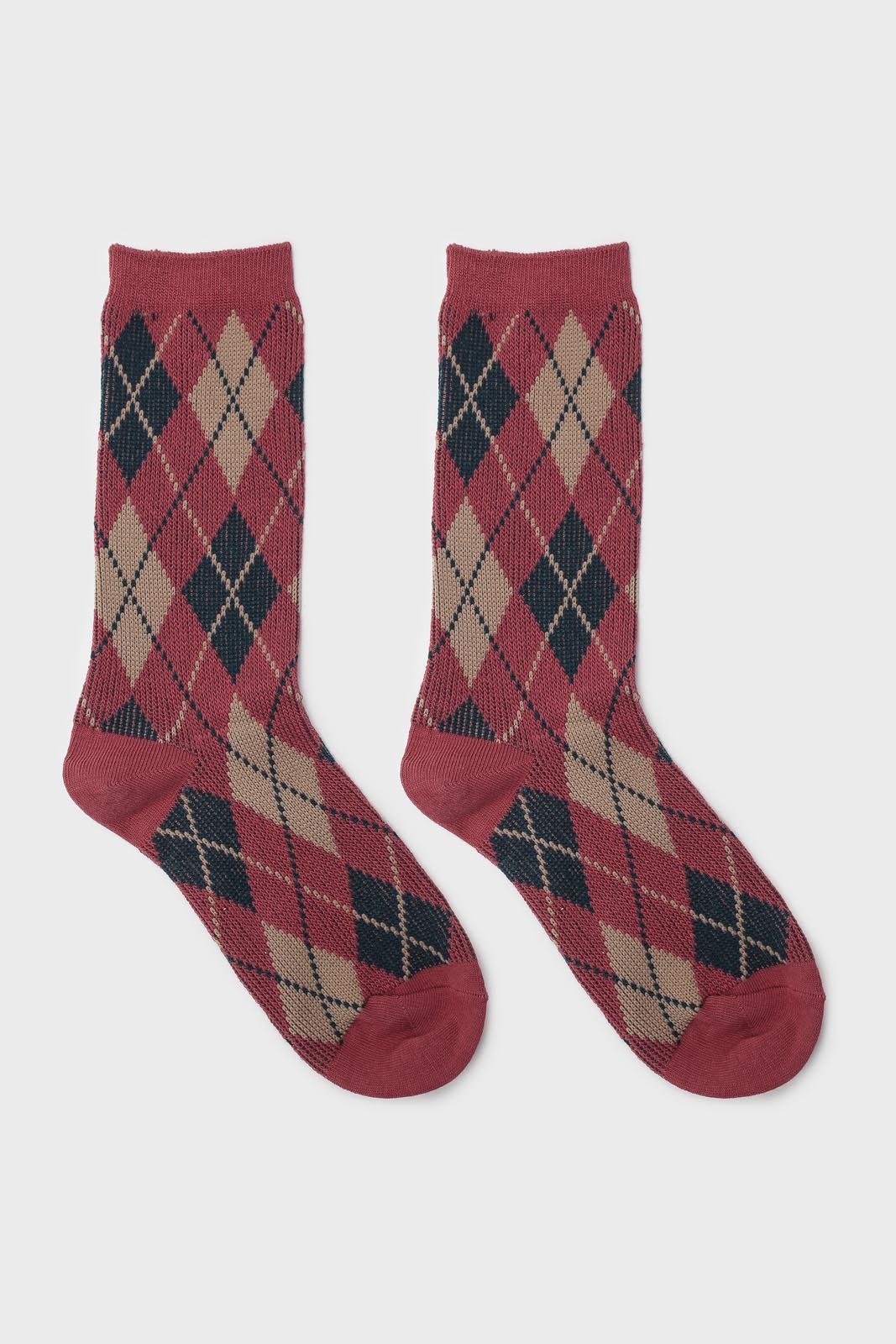 Pink blue and beige argyle socks_3