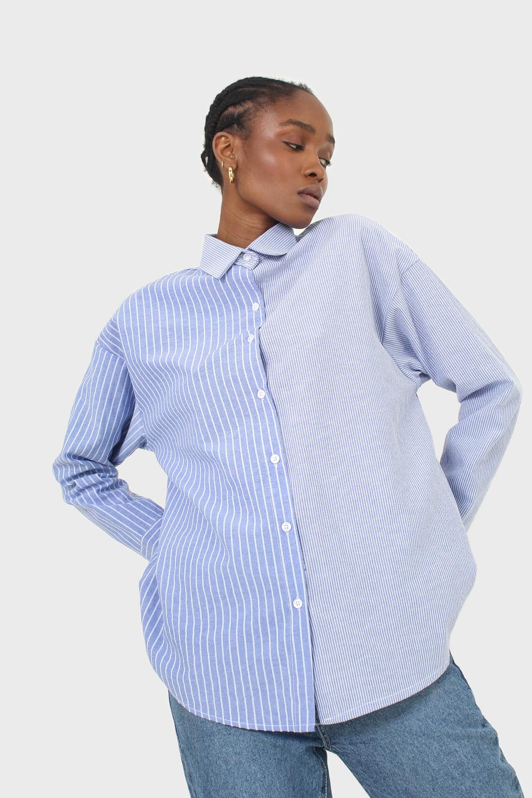Blue and white multistripe loose fit shirt_10